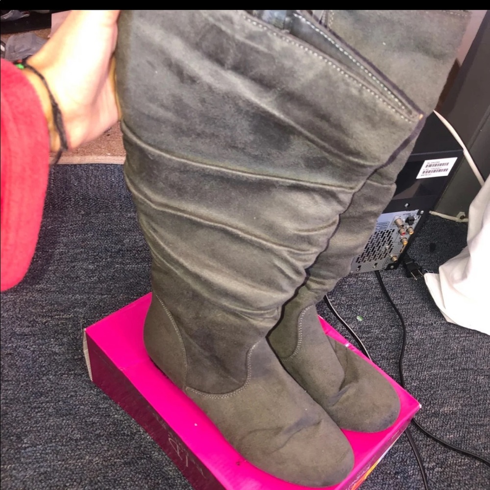 Grey mid calf boots